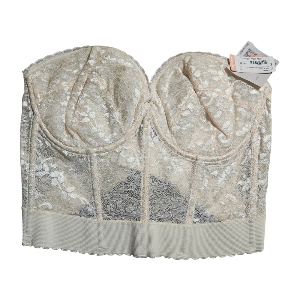 Carnival Lace Low Plunge Low Back Bustier Strapless Bra 40D Coquette NWT